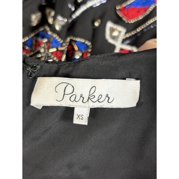Parker Covina Beaded Mini Dress Black Red Blue XS Cut Out Sleeveless Back Zip - Picture 4 of 15